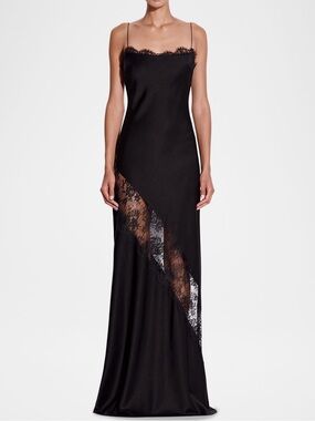 Alex Perry Lace-Trim Satin Crepe Bias Slip Gown